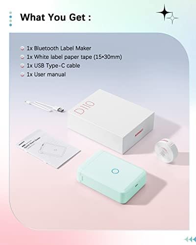 YVF D110 Bluetooth-címkéző Készülék, Hordozható feliratozógép Több Sablonok & Betűtípusokat Tartalmazza 1/2 Címke, Szalag, Mini Címke