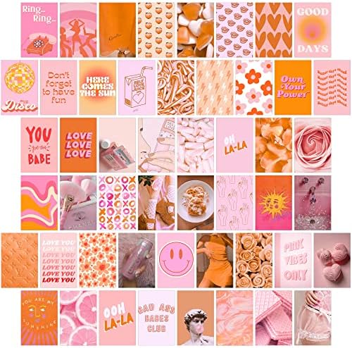 wall67 Rózsaszín, Narancs Room Decor Esztétikai,Barack, Rózsaszín Fal, Kollázs, Kit Plakátok Szoba Esztétikai Poszterek, Nyomatok,Rózsaszín
