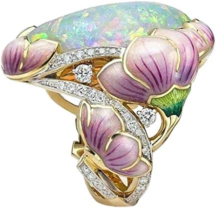 Gyanta Virág Gyűrű Női Gyűrű Kristályokkal Személyre szabott Zománc Virág Eltúlzott Nők Festett Gyűrű
