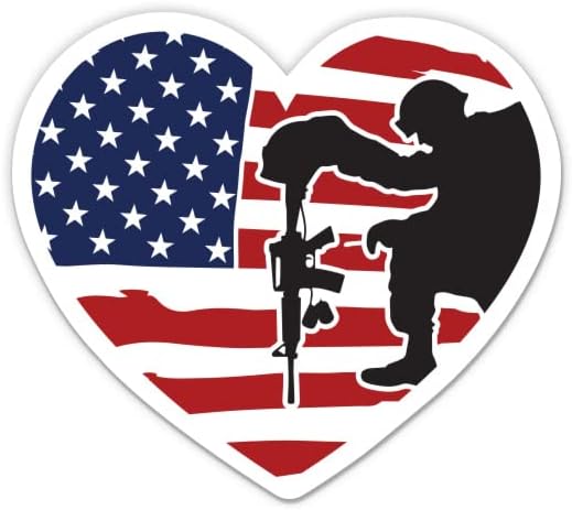 USA Zászló Szív Katonai Veterán Matricák - 2 Csomag 3 Matricák - Vízhatlan Pvc Autó, Telefon, Víz, Üveg, Laptop - Térdelj le