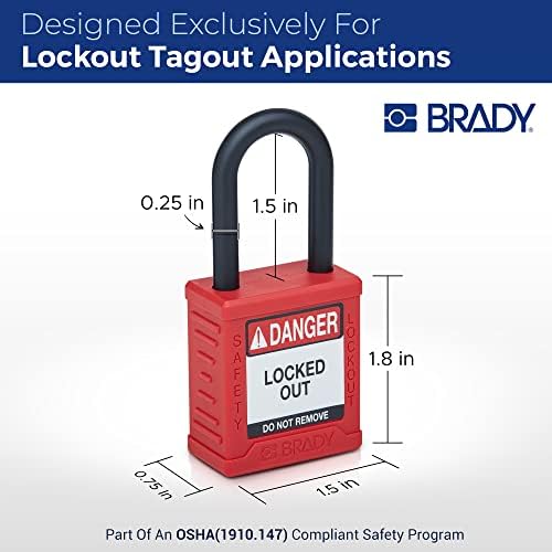 Brady Biztonsági Zár Lakat Szett - 24 Pack - Vörös - Kulcsos Egyforma Biztonsági Zár Lakat - 1-es Gombot Per Lock - SDPL-PIROS-38PL-KA24