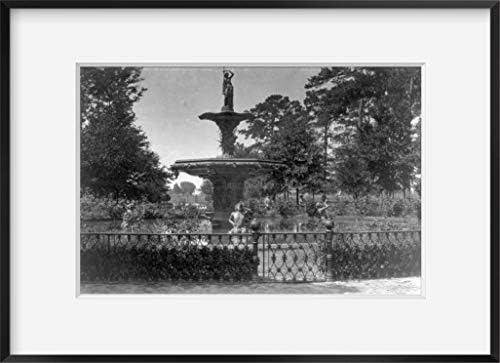 VÉGTELEN FÉNYKÉPEK 1866 Fotó: Díszes Faragott Szökőkút Forsyth Park, a Két Szövetséges Katonák Háttér | Savannah, Ga