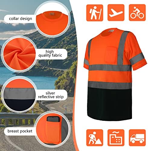 Zhanmai Osztály 3 Póló, Fényvisszaverő Biztonsági Narancs színű Rövid Ujjú, Magas Láthatósági Fényvisszaverő Póló Dolgozni Kerékpáros