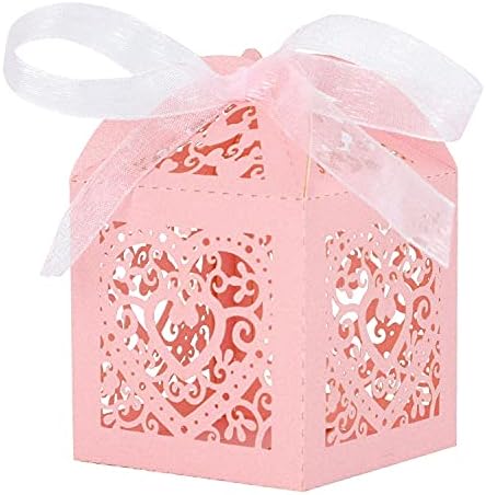 Kslong 50 Pack Szerelmes Szív Üreges lakodalom Szívességet Doboz, a Rózsaszín Kis Csokoládé Ajándék Doboz a Vendégek, Születésnap, Aranyos