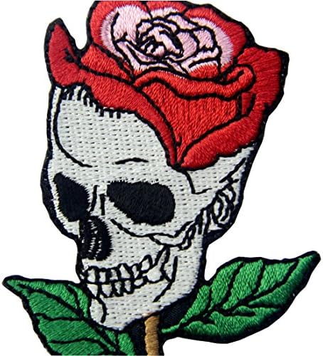 Skull Rose Applied Hímzett Virág Vasalót Varrni Javítás