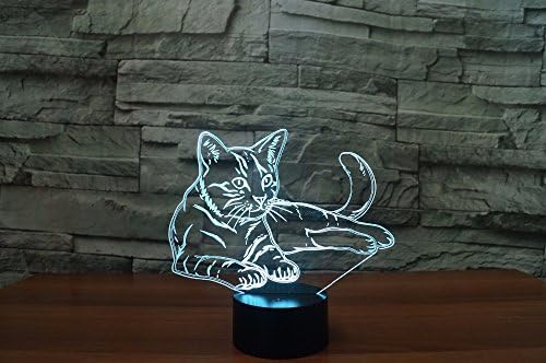 Jinnwell 3D Macska Éjszakai Fény Lámpa Illúzió Állat Éjszakai Fény 7 Szín Megváltoztatása Érintse meg a Kapcsoló Táblázat Asztal