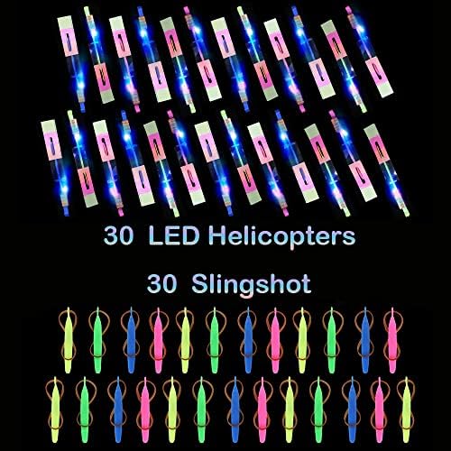 lpvoqpth 60 DB Világító Repülő Játékok Szett(30 Csúzli+30 LED-es helikopter) Party kellék Világít A Sötétben, Party Kellékek