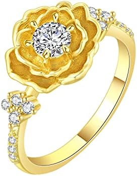 NSQFKALL 3D Virágos Cirkon Microset Vintage Gyűrű Gyönyörű Virág Női Gyűrű Női Ékszerek, Ajándékok Alkalmi Gyűrűk (Arany, 8)