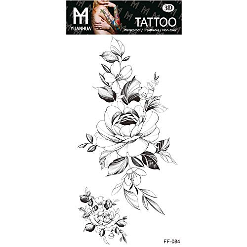 Ideiglenes Tetoválás a Nők, 6Sheets Fekete Virág Hamis Tetoválás Matricák Nagy Virág Vízálló Ideiglenes Tetoválás Matricák a