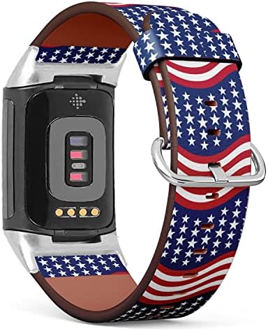 Mingdao Bőr szíj Kompatibilis Fitbit Díj 5 / Töltés 4 / Töltés 3 / Díj 2 (Hazafias stars and stripes a hagyományos amerikai