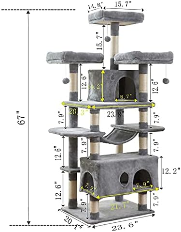 Macska-Torony, 67 Cm Multi-Level Macska Fa, Macska Fa Ház, Szizál Borított Karcolás Hozzászólás, Párnázott Platform, Függőágy,