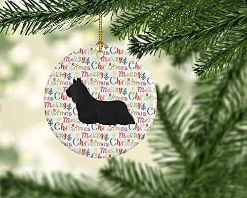 Caroline Kincsek WDK1980CO1 Skye Terrier Boldog Karácsonyt Kerámia Dísz, Többszínű, karácsonyfa Díszek, Lógó Dísz, Karácsony,
