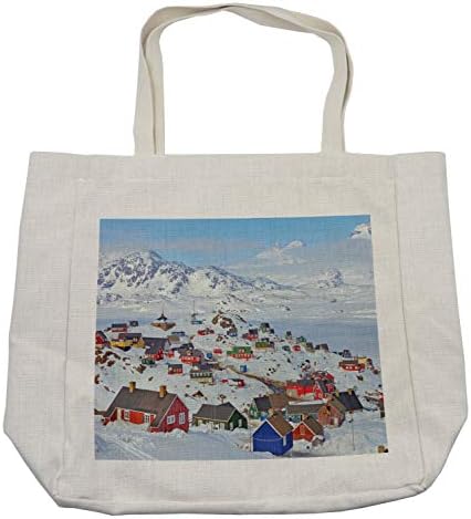 Ambesonne Európai Bevásárló Táska, Havas Grönland Északi Skandináv Békés Fagyos Téli Északi Idilli Kép, Környezetbarát, Újrafelhasználható Táska