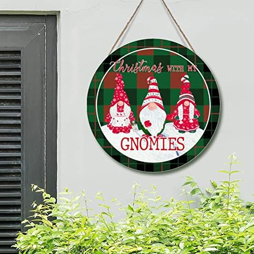 Piros-Zöld Kockás Gnome Családi Fa Wall Art Emléktábla a Karácsonyt A Gnomies Lóg Alá a Karácsony Bejárati Ajtó Koszorú Téli Évszak Üdvözlő