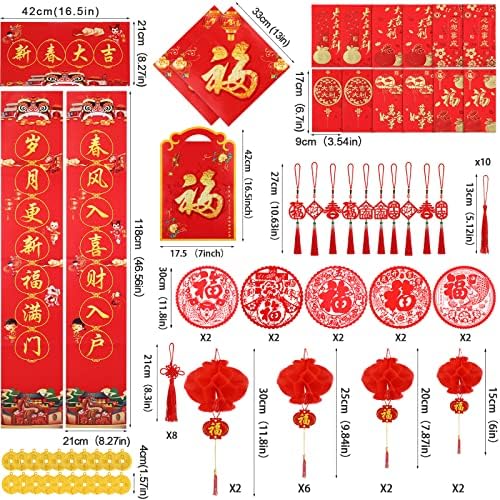 88 Db Kínai Új Év Dekoráció 2023 Tavaszán Párversekben Állítsa Be A Piros Papír Lantern Vörös Borítékok Kínai Fu Karakter