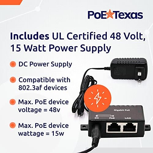Poe Texas PoE Injektor - Single-Port Power Over Ethernet Passzív PoE Adapter - 10/100/1000 Gigabit Adatok - magában Foglalja