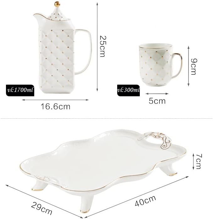 RIS LAN Porcelán Teás Készlet - Tea Csésze Meghatározott Szolgáltatás 6 (57oz) Teáskanna, Tea Tálca - a Hálaadás - Fehér