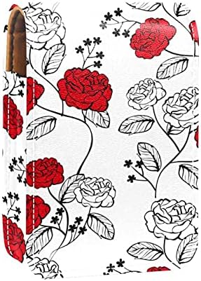 Vörös Zökkenőmentes Rózsa Minta Rúzst Aranyos Hordozható Smink Táska tartó Tükör Táska Tok veszi fel 3 rúzs