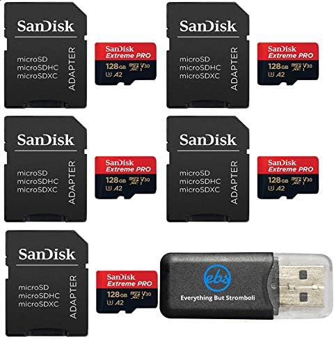 128GB SanDisk Micro SDXC-Extreme Pro Memória Kártya (Öt Csomag) Működik GoPro Hero 7 Fekete, Ezüst, Hero7 Fehér UHS-1 U3 A2 Csomag (1) Minden,