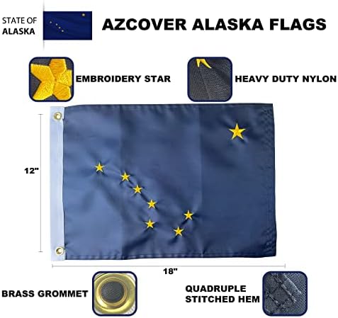AZCOVER Alaszka Zászló 12 x 18 Inch, Hímzett Csillagok Alaszkai Állami Zászló Hajó, Kis Alaszkai Zászlók Kültéri, 2 Bronz Végtelenített