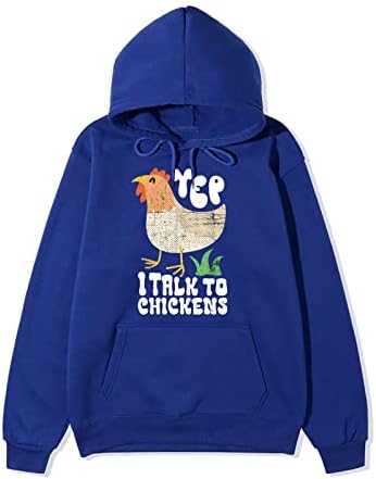 A nők Csirke Húzózsinórral Nyomtatott Kapucnis Pulcsit Legénység Nyak Hosszú Ujjú Alkalmi T-shirt Zsebbel Laza Felsők