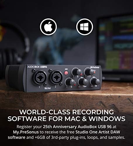 PreSonus AudioBox USB 96 25 éves Audio Interface Csomag Audio-Technica ATR2100X-USB Mikrofon, MediaOne M30 Monitorok, Blucoil