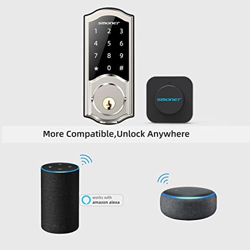 Alexa WiFi Zár - SMONET 5 az 1-ben Távirányító Smart Zár Zár Készlet Bejárati Ajtó, Kulcs nélküli Bejegyzés Zárak, Wi-Fi, Bluetooth, Digitális
