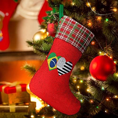 A brazil, illetve Fekete Amerikai Zászló Sequin Karácsonyi Ünnep Harisnya Reverzibilis színváltó Mágikus Raktáron a karácsonyfa Kandalló Zokni