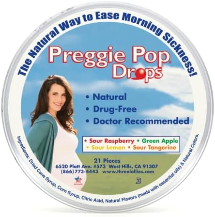 Preggie Pop Drops - 21 Drops - Reggeli Rosszullét Enyhítésére terhesség alatt - Biztonságos terhes Anya & Baby - Gluténmentes - Négy Ízek: