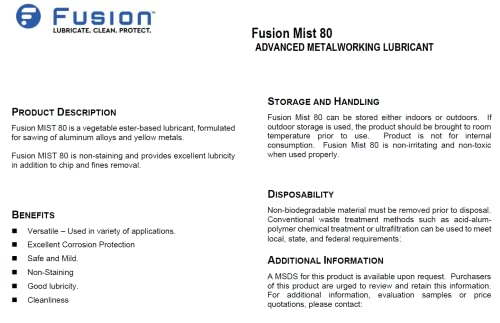 MQL Vágó Olaj | Fusion Köd 80 | Speciális Fémmegmunkálás Síkosító Vágás, Csiszolás gépműhely Műveletek (5 Gallon)