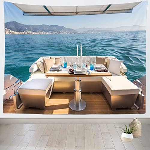 BELECO Luxus Jacht Hátteret Ebéd Motoros Jacht, Asztal, Kanapé, Étkező Háttér Tengerjáró Hajó Óceáni Sziget Hegyi Táj Háttér Ünnep Esküvői Fotók