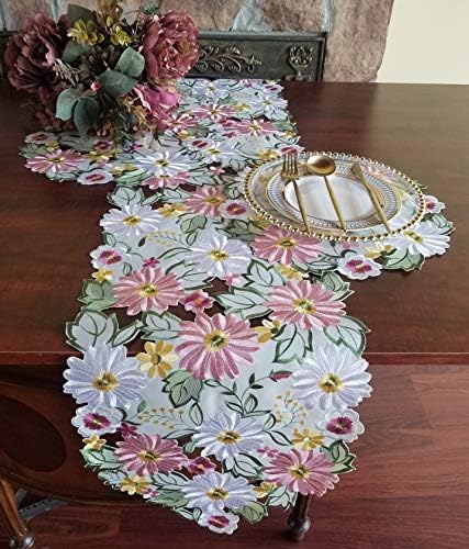 Tavaszi Placemats Készlet 4 Hímzett Virágos Virágos Daisy Cutwork Hímzett Táblázat Szőnyeg Haza, Konyha, Étkező Tavaszi/Nyári Asztali