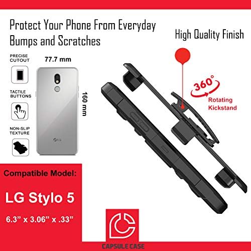 Egy TÁNYÉRRAL Esetben Kompatibilis LG Stylo 5 [Dual Layer Nehéz Harci övcsipesz Ütésálló Állvány Tok, Fekete burkolata] az LG Stylo 5 LM-Q720
