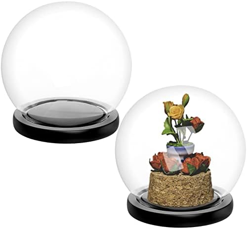 Suwimut 2 Csomag Átlátszó Üveg Búra, Dekoratív Üveg Terrárium Növény Fekete Fa Alap, Emlék Kijelző Globe Cloche Üveg vitrinben a Kollekcióhoz