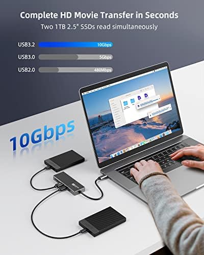 USB-C Hub Többportos Adapter,5 az 1-ben USB-C Splitter Laptop,USB C Dokkolóegység,100W PD,10Gbps USB-C/Adat Port, SD/TF Kártya Olvasó