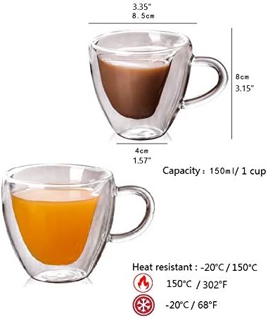 Szív Alakú Espresso Csésze Készlet 2-Duplafalú Üveg Kávét Szigetelt Bögrék Zárt Fogantyú-Hőálló Üveg Eszpresszó Drinkware