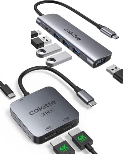 cakitte USB-C-Dual-HDMI Adaptert, 4K@120Hz/60Hz & 5 az 1-ben USB-C-Hub