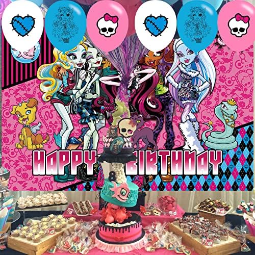 Monster Nagy Születésnapi Party Dekoráció,Monster High Party Fotó Háttér 5 x 3 FT, 18 Db Léggömb,Monster High Merch Fél Hátteret Kellékek
