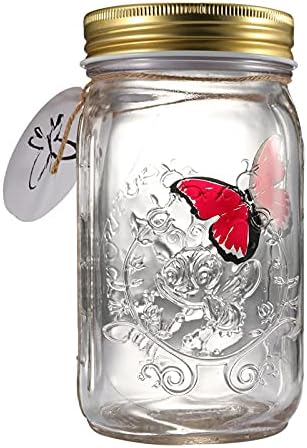NC Pillangó egy üvegedénybe, Hsxxf LED Lámpa Üveg Animációs Pillangó a Jar Érintse meg, hogy Aktiválja Ajándék, Dekoráció (Piros)