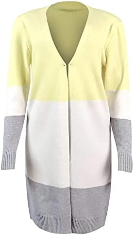 Extra Hosszú Kabát Női Legpuhább Társalgó Maximum Kötött Őszi Patchwork Colorblock Collarless Teljes Ujja Kényelem