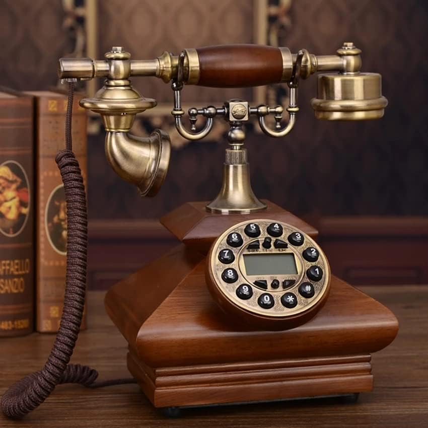 TREXD Antik Retro Telefon Tömör Fa Vezetékes Dekoráció, Gombot, Tárcsázza a Hívófél-AZONOSÍTÓ, Háttérvilágítású Kihangosító Hívás (Szín