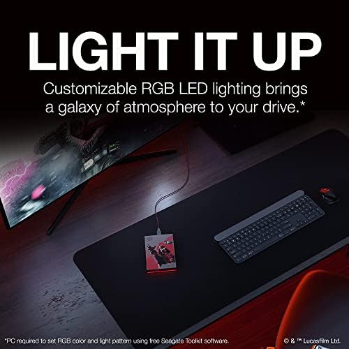Seagate Darth Vader SE FireCuda Külső Merevlemez, 2 tb-os HDD - USB 3.2, testre Szabható LED RGB Világítás, Vörös, Működik, PC-n, Mac,