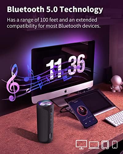 AUKTECH Bluetooth Hangszóró - Hordozható Hangszóró Bluetooth Vezeték nélküli(100ft), 24W Hangos Sztereó Hang, Led-es Lámpák, 20H Játékidő,
