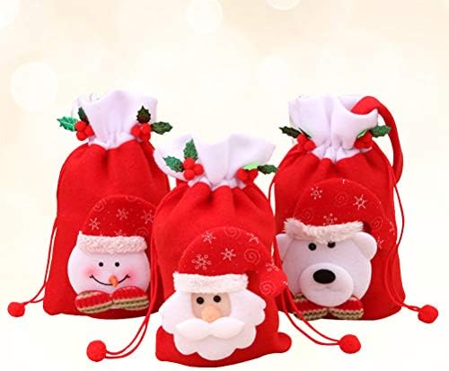 Abaodam 3db Csomagolás Táska Gyönyörű Candy Táska String Baba Gyerek (Piros, Öreg, Hóember, Medve Minta) Ajándék táska