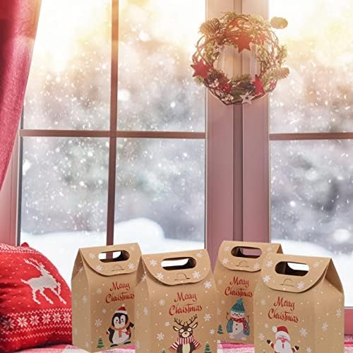 BESPORTBLE Ajándék, Papír Táskák 24Pcs Karácsonyi Kraft Papír Táskák Kraft Sütit, meg Csokit Csomagokat Mikulás Karácsony Összecsukható