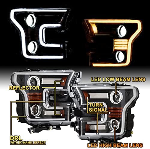 LDETXY LED Projektor Fényszórók F150 2015-2017, Teljes LED-Fej Lámpák Hullámvasútja DRL & Dinamikus Animáció & Szekvenciális indexet & Aktiválás