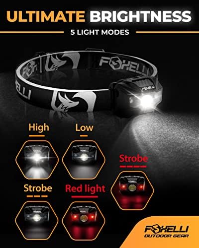 Foxelli LED Fényszóró-Újratölthető – Ultrakönnyű USB Újratölthető Fényszóró Zseblámpa, a Felnőttek & Gyerekek, Vízálló Fej Lámpa Piros