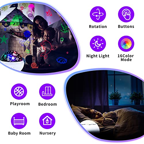 DCAUT Csillag Projektor Éjszakai Fény Gyerekeknek, 360 fokban Elforgatható Projektor Lámpa Ocean World & Csillagos Téma, 16 színű