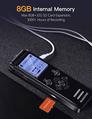 MUSICROSS Digitális Hangrögzítő, 8GB Kapaszkodó Hang Aktív Készülék a Lejátszás az Előadások, Találkozók, Interjúk