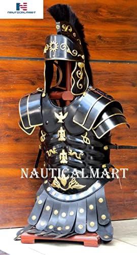 NauticalMart Római Fekete Izom Páncél Páncél Set w/Sisak, Pajzs, Láb & Kar Őr Halloween Jelmez - Egyedi Méret